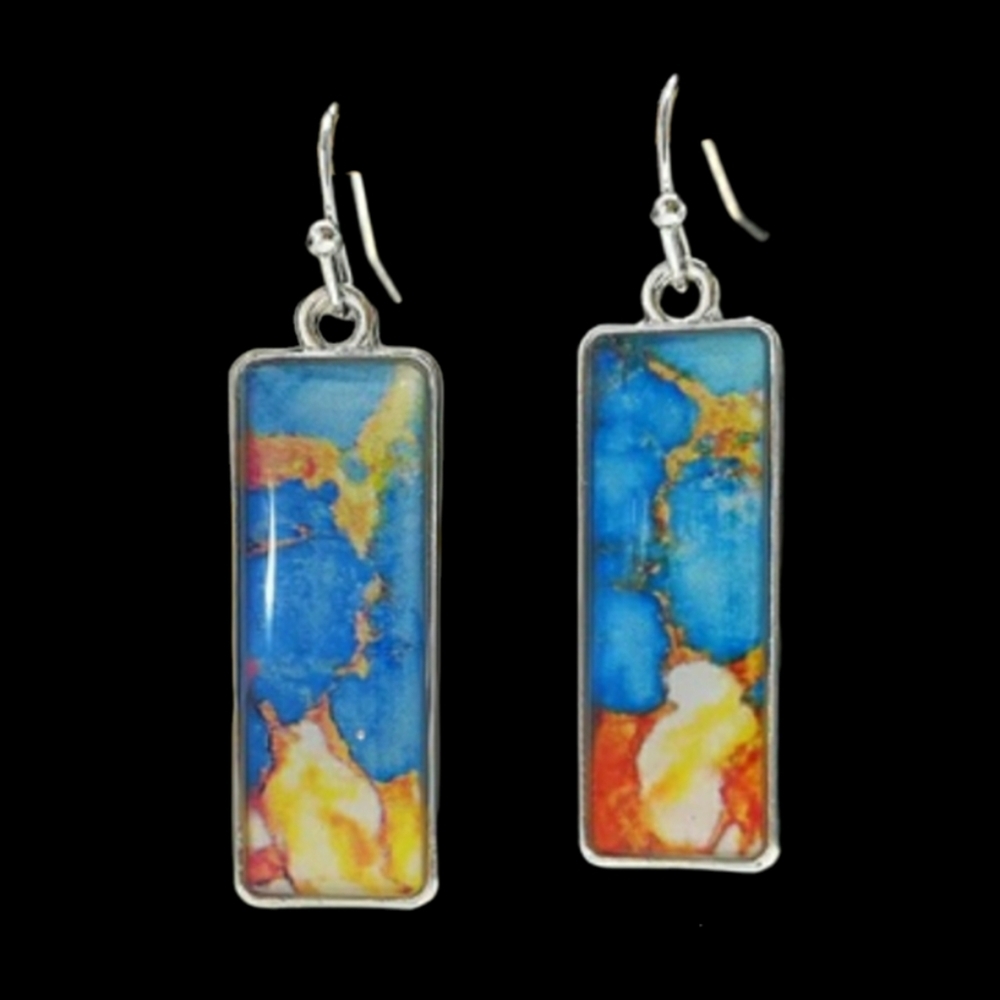 Marble Abstract Pattern Earrings Stained Glass Look - Picture 8 of 10